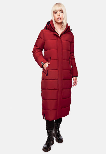 Navahoo women's winter coat Warm quilted coat long with detachable hood Isalie Dark Red size XS