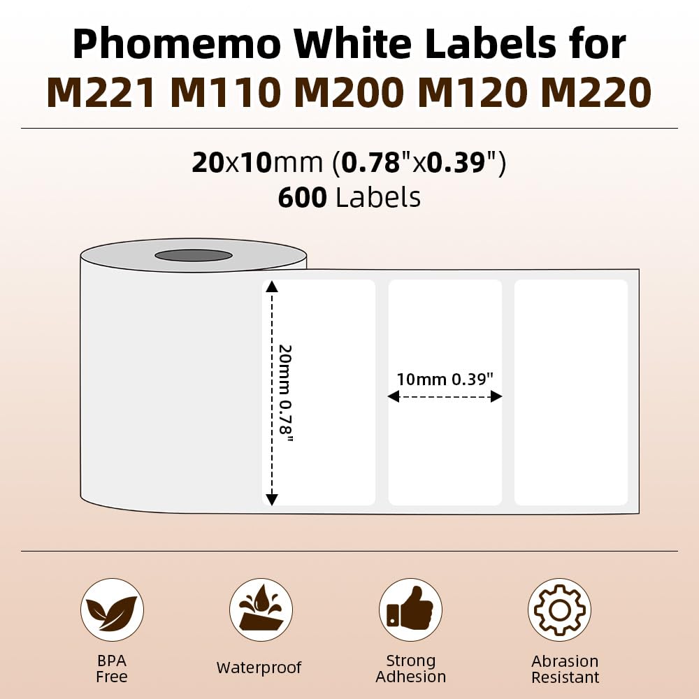 Phomemo M110 Round Transparent Self-Adhesive Labels for Phomemo M110/M220/M221/M200/M120/M100/M108/M150/M250/M260 Label Printers 1.57" x 1.57" (40x40 mm), 200 labels/roll (Transparent)