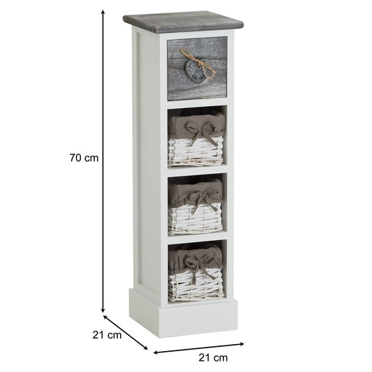 CARO-Möbel Flower shelf with drawers in white, shabby-chic vintage look, with decorative drawer and 3 baskets.