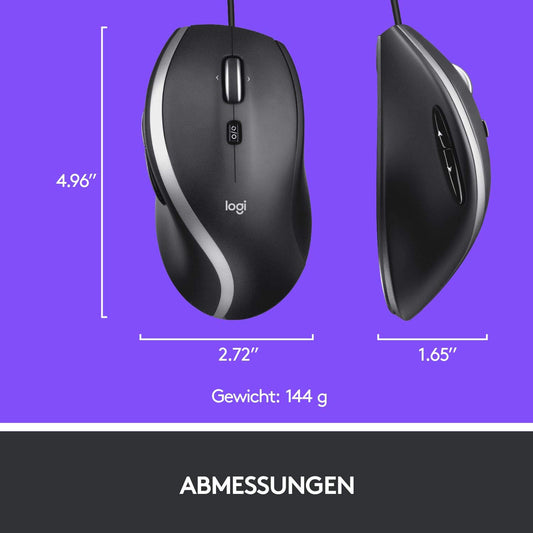 Logitech M500s Wired Mouse with advanced hyperscroll and tilt function, customizable buttons, high-precision tracking with DPI switch, USB plug&play, Black
