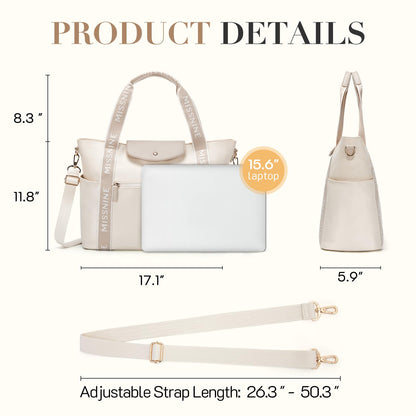 Missnine handbag laptop bag women 15.6-inch laptop tote bag lightweight work bag shopper bag women large capacity computer bag office travel