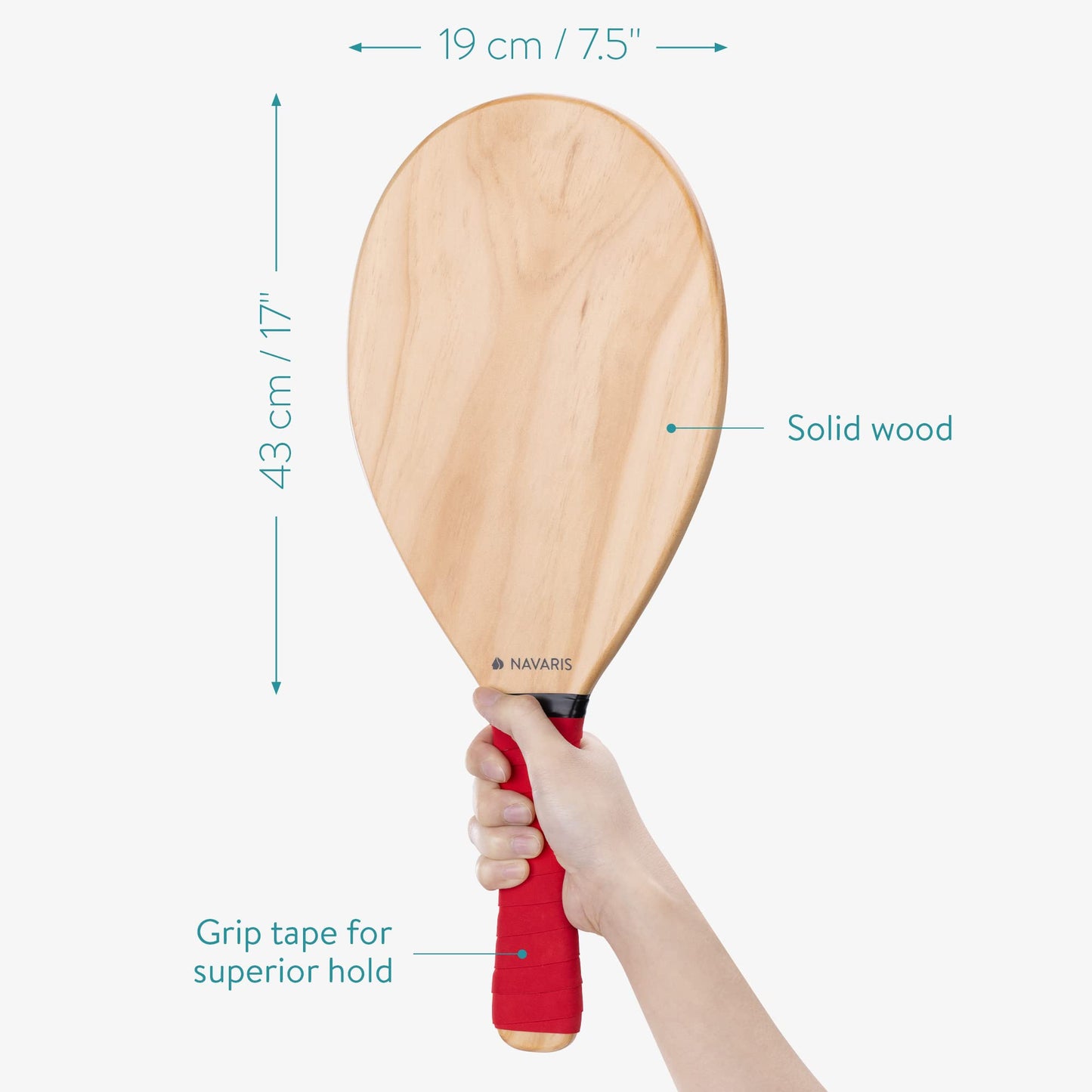 Navaris Beach Tennis Set incl. Balls - Beach tennis game. Two high-quality Matkot wooden rackets - paddle - beach ball wooden rackets for the beach.