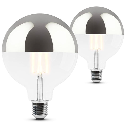 SSC-LUXon 2 Pieces SINO Mirror Head Bulb LED with warm white light E27 Socket - Globe XL Mirror Head Lamp silver 5W