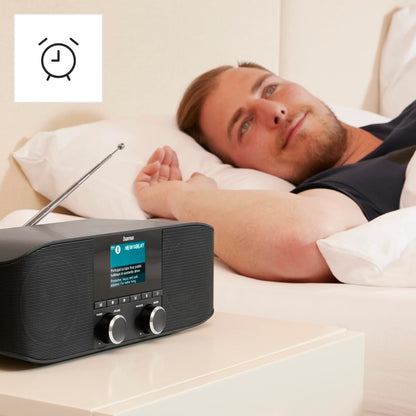 Hama DAB+ Radio with Bluetooth - Kitchen Radio DR1410BT Digital Radio Stereo, Alarm Clock, Headphone Jack Aux 3.5mm, FM, Color Display - Black