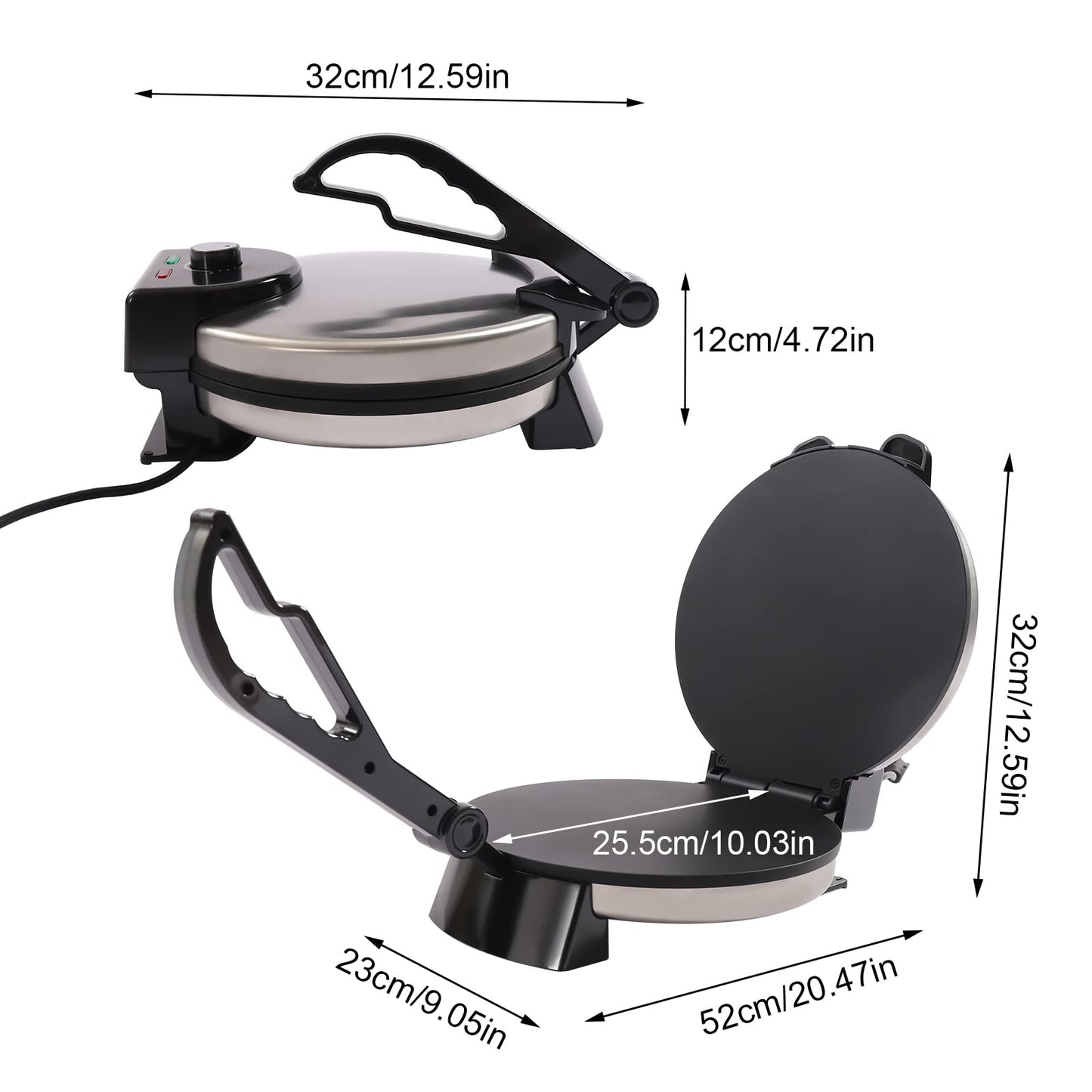 Electric chapati roti maker, electric chapati baker flatbread, temperature adjustable, up to 200°C flatbread tortilla press for pancakes, omelets, and crepes.
