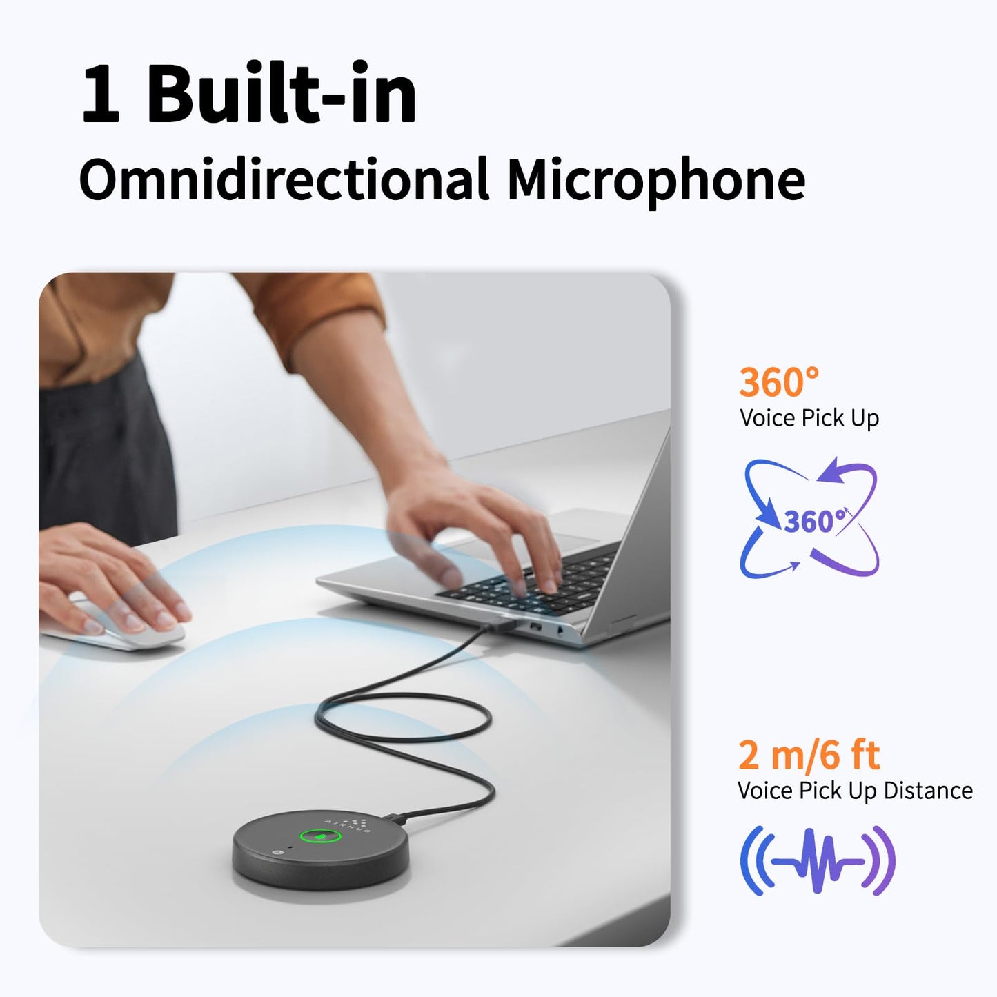 AIRHUG USB microphone, speakerless, desktop computer microphone, mute button with LED indicator, AI noise reduction, plug & play, omnidirectional condenser, PC laptop microphones, for