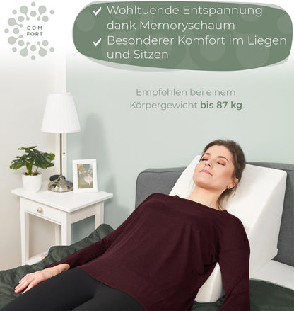Ergonomic reading pillow for bed and sofa - Comfortable backrest with memory foam - Can be used as a reflux pillow, wedge pillow for bed, bed backrest in sitting and lying positions, GRAY