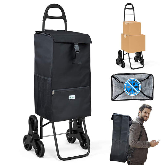 VOUNOT shopping trolley with cooler compartment, collapsible shopping cart with 3 wheels, 40 L, black.