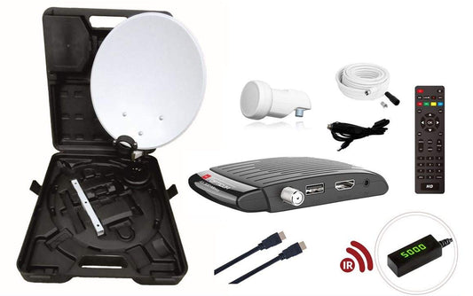 RED OPTICUM Camping Satellite Systems Complete Set HD I Mobile Satellite System with Opticum AX 300 Mini V3 Satellite Receiver - Single LNB - Camping Case Set - HDMI Cable and more. I complete Camping Satellite System