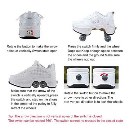 Shoes with wheels, roller skates, skateboard shoes, children's shoes with wheels, skate shoes, roller shoes, sports shoes, running shoes, sneakers with wheels for girls and women, white silver, size 39 EU.