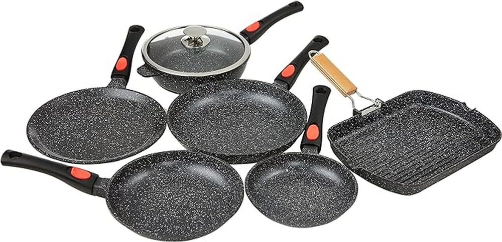 Kamberg 0008163 24-piece pot set, aluminum casting, stone coating, suitable for all stoves including induction stoves, detachable handle, PFOA free, 52 x 43 x 3 cm