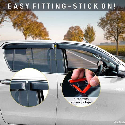 JHCHAN Wind Deflector for Toyota Hilux 2015-2024 Hilux AN110 AN120 AN130 Double Cab 4X4 Smoke Black Rain Deflector 4 Pieces