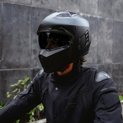 VINZ Shuto Jet helmet / Streetfighter helmet | ECE 22.06 approved | Scooter helmet with sun visor | Jet helmet with removable chin guard - Matte Black