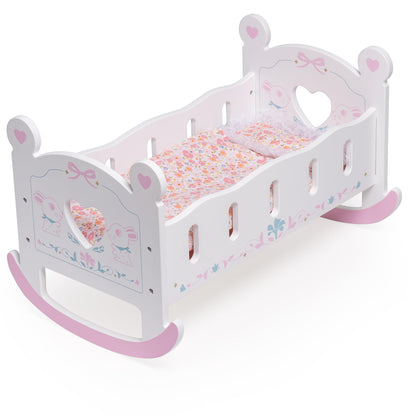 ROBUD wooden doll bed for 45cm dolls, doll cradle with pillow and blanket, suitable for children aged 3 years and up.
