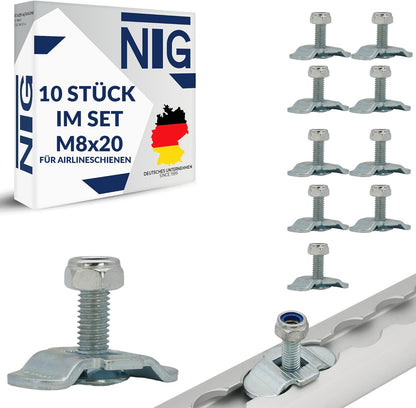 10 pieces of screw fittings for airline rail M8x20 500 daN end fitting end fitting single