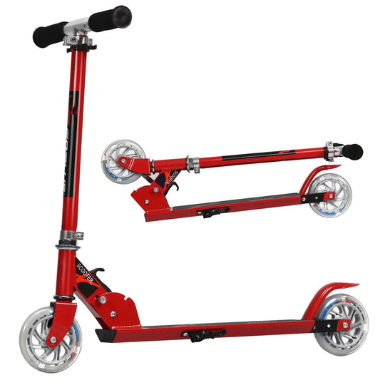 GYMAX Foldable Kids Scooter, Children's Scooter with LED light-up wheels, Kick scooter 3 height adjustable up to 70kg load-bearing capacity, Kick scooter for boys & girls aged 4 years and above (Red)