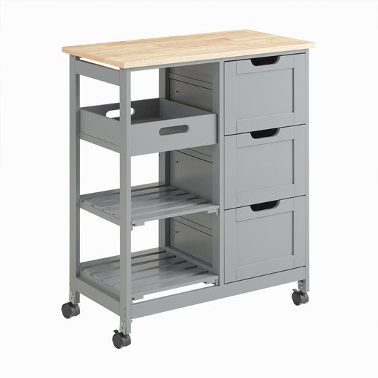 SoBuy serving trolley with wheels - kitchen trolley with 2 removable shelves and 1 tray - serving cart trolley for kitchen, living room, dining room - light grey, 68x85x38 cm, up to 50 kg, MDF, FKW79-HG.
