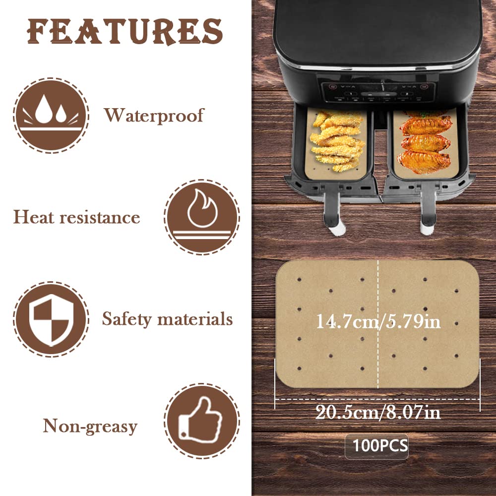 2 pieces of 304 stainless steel air fryer grill rack with 100 pieces of parchment paper compatible with Ninja Foodi AF300EU AF400EU, Dehydrate Rack Set for Dual Zone Air Fryer, Sheets