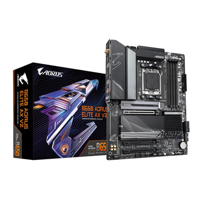 GIGABYTE B650 AORUS Elite AX V2 Motherboard - AMD Ryzen 9000 series, 12+2+2 phase VRM, up to 8000 MHz DDR5 (OC), 1xPCIe 5.0 + 2xPCIe 4.0 M.2, 2.5 GbE LAN, WiFi 6E, USB 3.2 Gen 2
