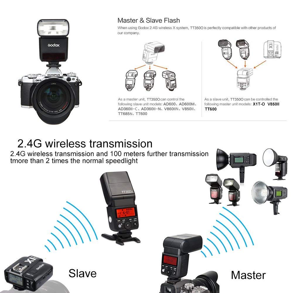 Godox TT350O TTL camera flash Speedlite flash unit 2.4G HSS 1/8000s TTL GN36 Compatible for Olympus cameras E-P5 E-P3 Pen-F E-M10II E-M5II E-M1 E-PL8 Panasonic DMC-GX85 DMC-G7 DMC-GF1 DMC-LX100