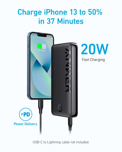 Anchor 335 Powerbank (PowerCore 20K), 20W external battery with USB-C charging, compatible with iPhone 13/12 Series, Galaxy, iPad Pro, AirPods, Apple Watch, and more.