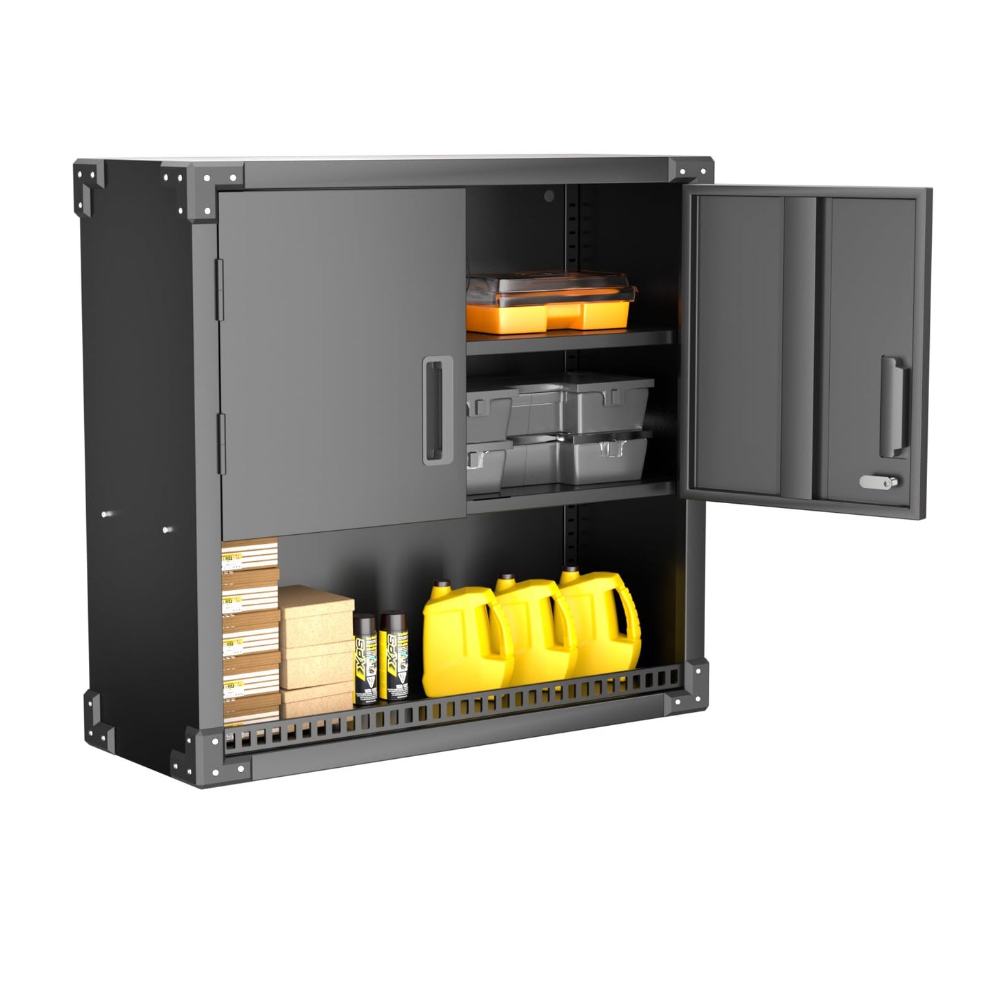 SUPER wall cabinet metal tool cabinet with 1 adjustable shelves & 2 doors & 1 drawer, lockable wall cabinet made of stainless steel, garage workshop kitchen, H77 × W80 × D30cm, black