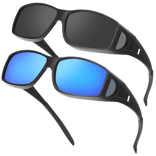 Farrobor sunglasses for glasses wearers Polarized Fitover Sunglasses Men Women 2 Set with UV400 for Driving Hiking Fishing Fitover 0311 (Classic Colors)