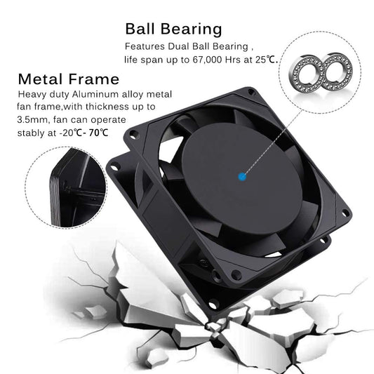 GDSTIME Fan 230V 80mm PC Fan 230V 80mm Dual Ball Bearing Mini fan 220v 80x80x25 AC Axial Fan 220v for PC server cabinet RV fridge inverter cooling ventilation exhaust