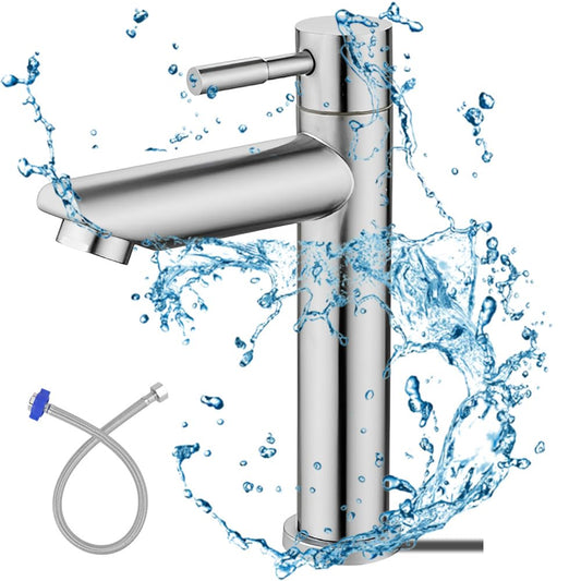 REFORUNG stainless steel cold water faucet for wash basin with single lever handle and 60cm connection hose for guest bathroom. 175mm faucet height.