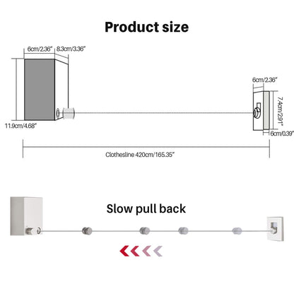 MUYIRTED Retractable Clothesline 2 Pack, 4.2m Stainless Steel Clothesline, Wall Mount, Silver, Space Saving, Drying Line for Balcony, Bathroom, Laundry