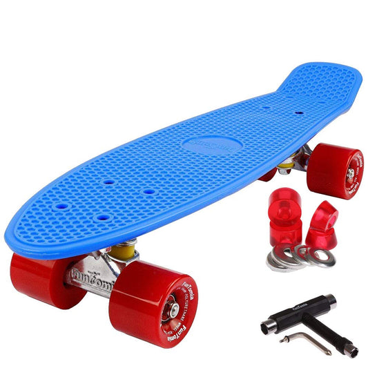 FunTomia 57cm Mini-Board skateboard with or without LED light wheels includes aluminum truck, ABEC-9 bearings, and T-tool (blue)