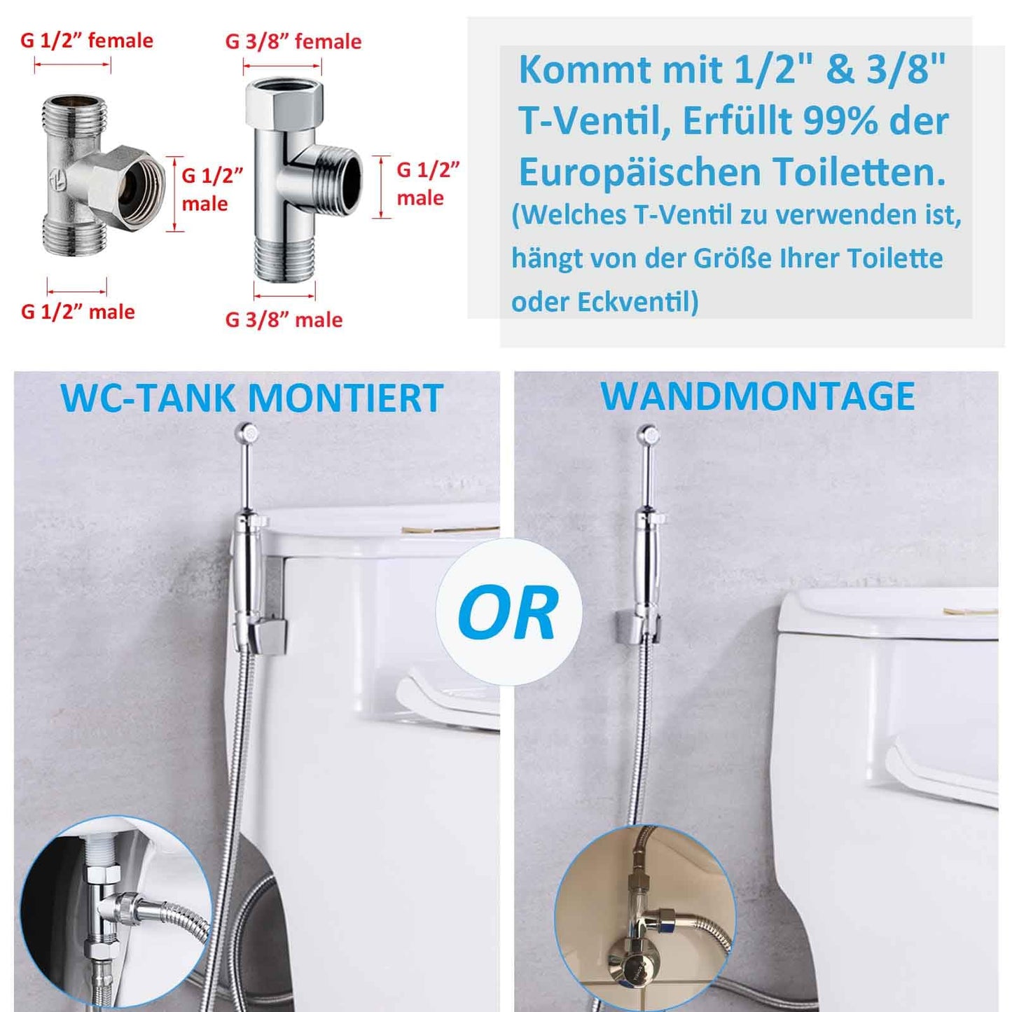 Brass bidet hand shower set, SonTiy toilet bidet attachment washing shower head with adjustable pressure & holder, hose chrome bidet fixtures for WC, personal hygiene & diaper cleaning.