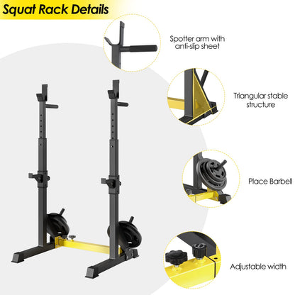 LIFERUN Squat Rack barbell stand, squat stand, adjustable barbell rack height adjustable, multifunctional barbell rack for gym home weightlifting bench press up to 250 kg (Yellow)