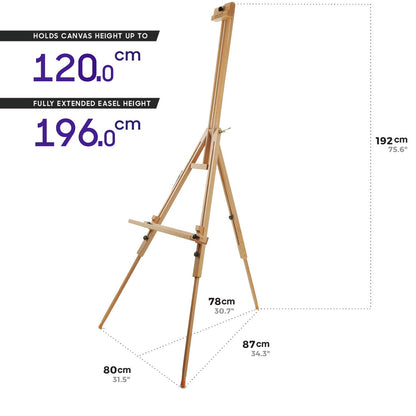 Mont Marte Heavy Duty Tripod Easel, foldable, adjustable artist easel made of beech wood for painting, for canvases up to 120cm.