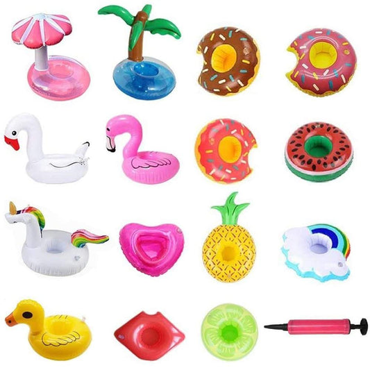 Amaza 15 piece Inflatable Drink Holder Set with 1 air pump for pool