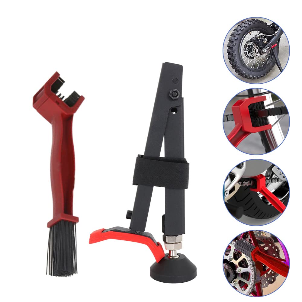 JFG RACING Motorcycle Stand Rear, Front and Rear Stand with Cleaning Brush for most motorcycles Motocross Enduro Pit Bike Dirt Bike Surron Talaria Sting E-Bike Red