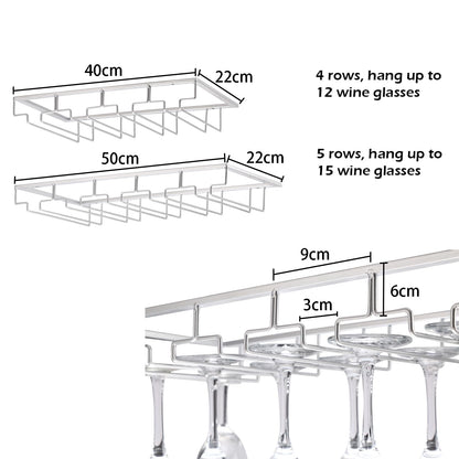 YunNasi 2 Pieces 5 Row Wine Glass Holder Metal Glass Rack Holder Under Cabinet with Screws Hanging Wine Glass Rack for Home Bar Kitchen Bar Pub Restaurant, Black