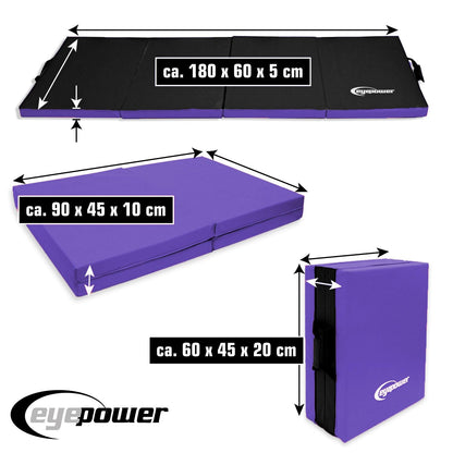 eyepower 180x60 Folding Exercise Mat for Home - Gymnastics Mat Thickness 5cm - Foldable Soft Floor Mat - Kids' Foldable Outdoor Sport Mat - Fitness Mat Pilates Yoga Mat