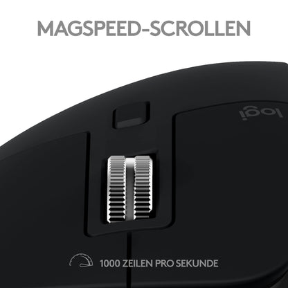 Logitech MX Master 3S for Mac - Wireless Bluetooth mouse with ultra-fast scrolling, Ergo, 8K DPI, Glass Tracking, Quiet Clicks, USB-C, Apple, iPad - Space Grey, Black