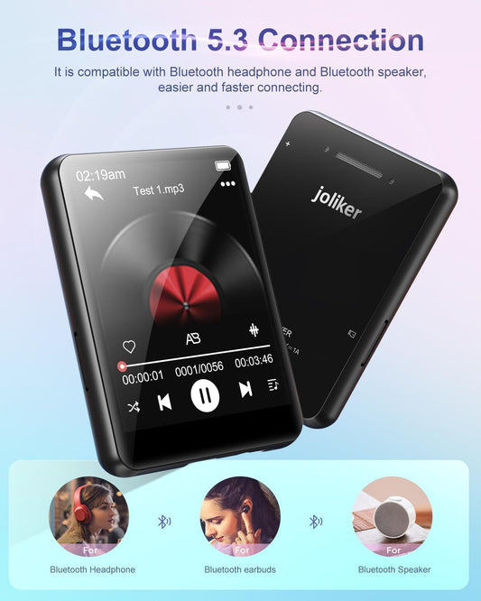 64GB MP3 player Bluetooth 5.3, HiFi lossless sound music player with speaker, voice recorder, FM radio, 2.4 inch full touch screen metal body MP3, supports up to 128GB.