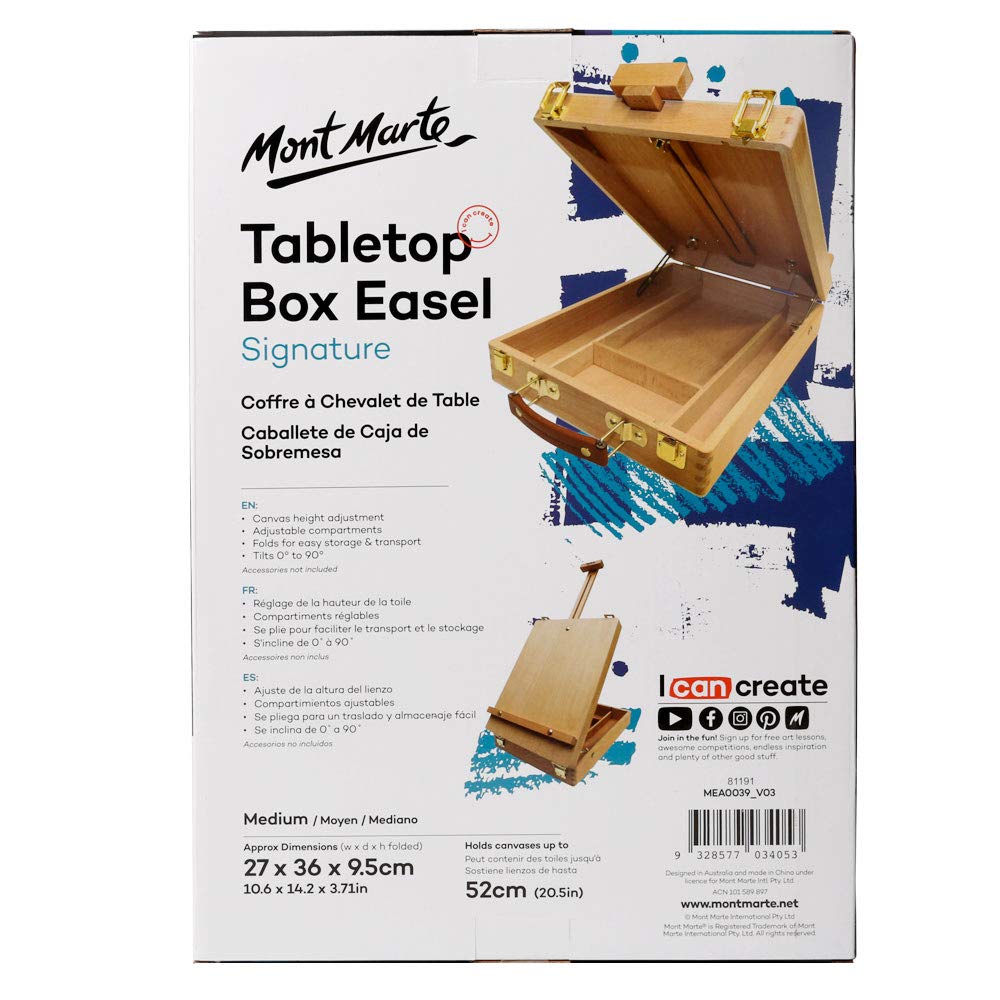 Mont Marte Adjustable Wooden Easel, Portable Painting Easel, Tabletop Easel with Storage Space for Brushes, Paints, and Drawing Supplies