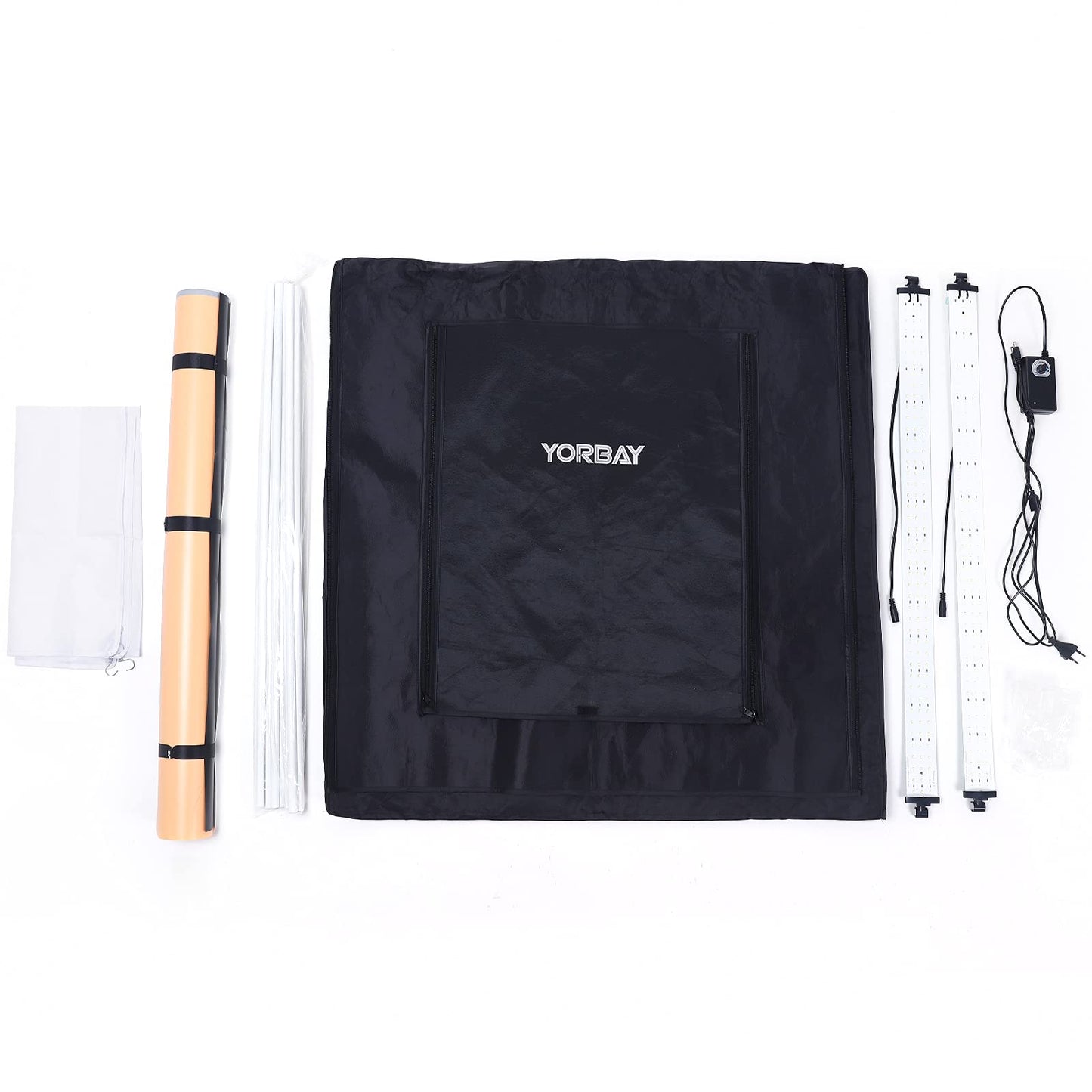 Yorbay photo studio set 80 x 80 x 80cm CRI 95+ LED lightbox light cube professional photography light tent incl. 4 PVC background sheets (black, white, gray, warm white) Reusable