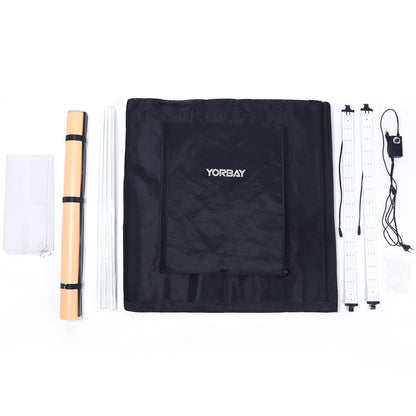Yorbay photo studio set 80 x 80 x 80cm CRI 95+ LED lightbox light cube professional photography light tent incl. 4 PVC background sheets (black, white, gray, warm white) Reusable