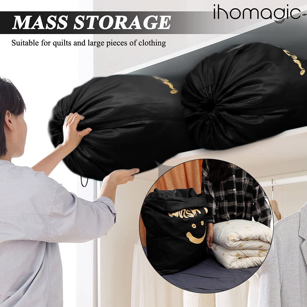 IHOMAGIC 2Pack Laundry Bags Travel Dirty Laundry Hamper Laundry Bag Laundry Bag Large Foldable Laundry Basket Storage Bag Laundry Tub Laundry Container For Travel Fabric 120L 61x92 cm Black