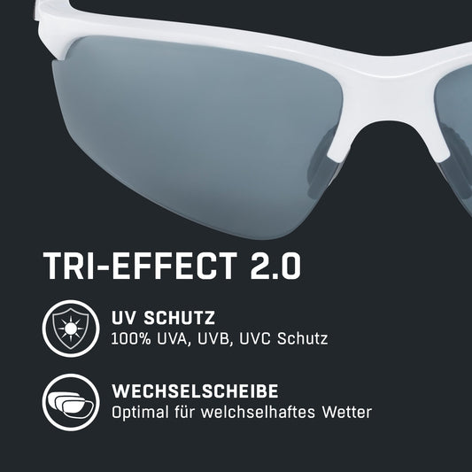ALPINA TRI-EFFECT 2.0 - Individually adjustable, shatterproof interchangeable lenses sports and cycling glasses with 100% UV protection for adults, white gloss, One Size