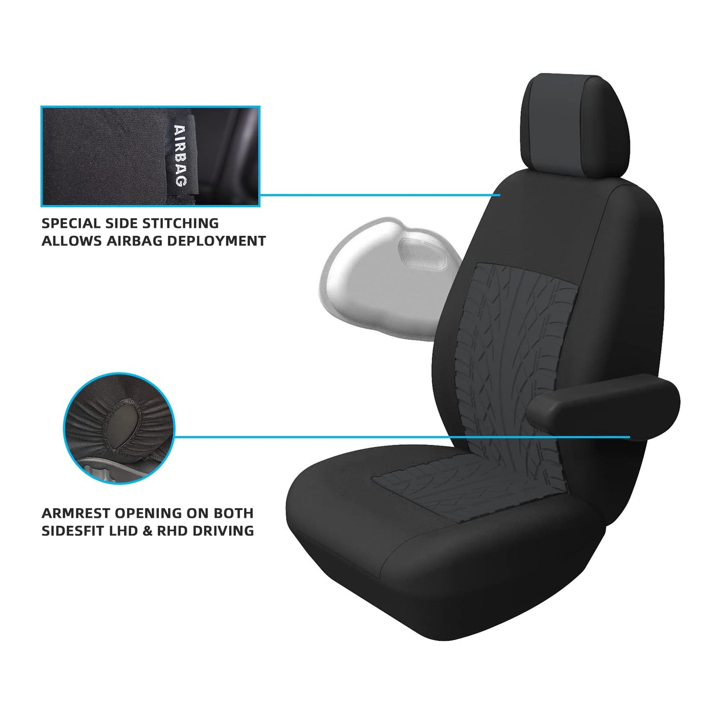 TOYOUN Universal Seat Covers for Vans Trucks - Separate design seat bottom storage accessible, car seat covers 1+2 seat cover seat covers, Black