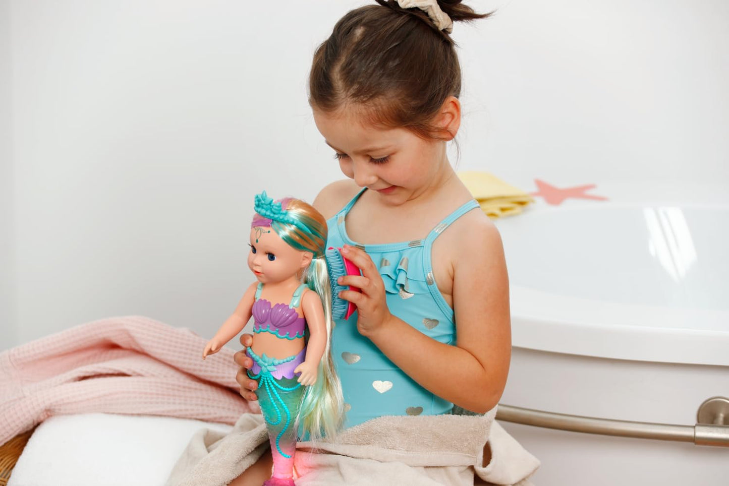BABY born Mermaid 43cm, doll with long hair to style and light-up tail, for children ages 3 and up, batteries required, 837351 Zapf Creation.