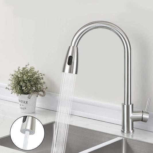 Kitchen faucet high pressure - faucet with spray sink mixer tap pull-out 360° swivel stainless steel dual function kitchen tap - brushed nickel.