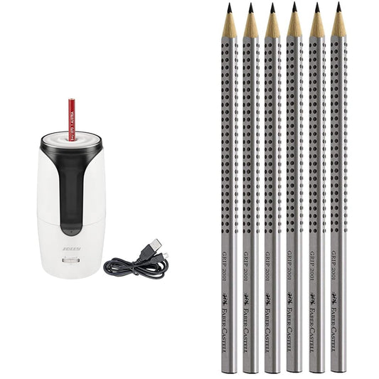 JOLLY Herbert Electric Sharpener Large electric sharpener for all pencils & Faber-Castell 117697-6 Grip 2001 pencils, Hardness: HB, Barrel Color: silver