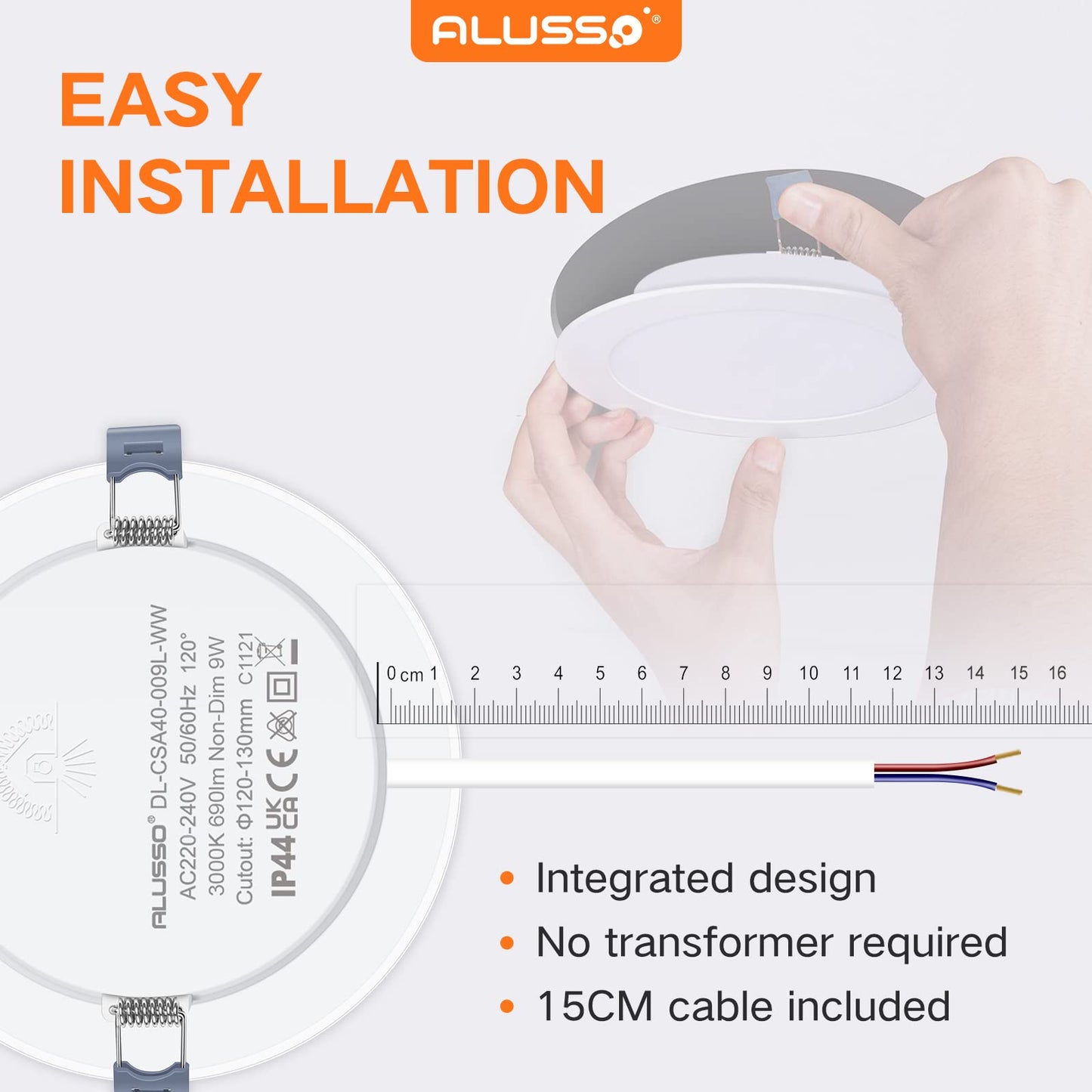ALUSSO® LED Recessed Spotlight 230V Ultra Flat 6W 420LM LED Bathroom Spots, 3000K Warm White Ceiling Spots IP44 Recessed Lights for Living Room Kitchen, Diameter 118MM, Cutout 95-100MM, Set of 12